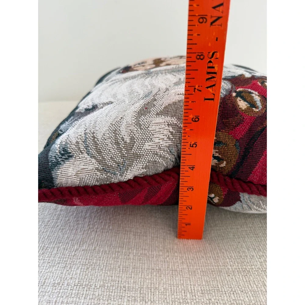 Santa Claus Tapestry Textured Christmas 2 Sided Pillow Red Cord Trim 17x17